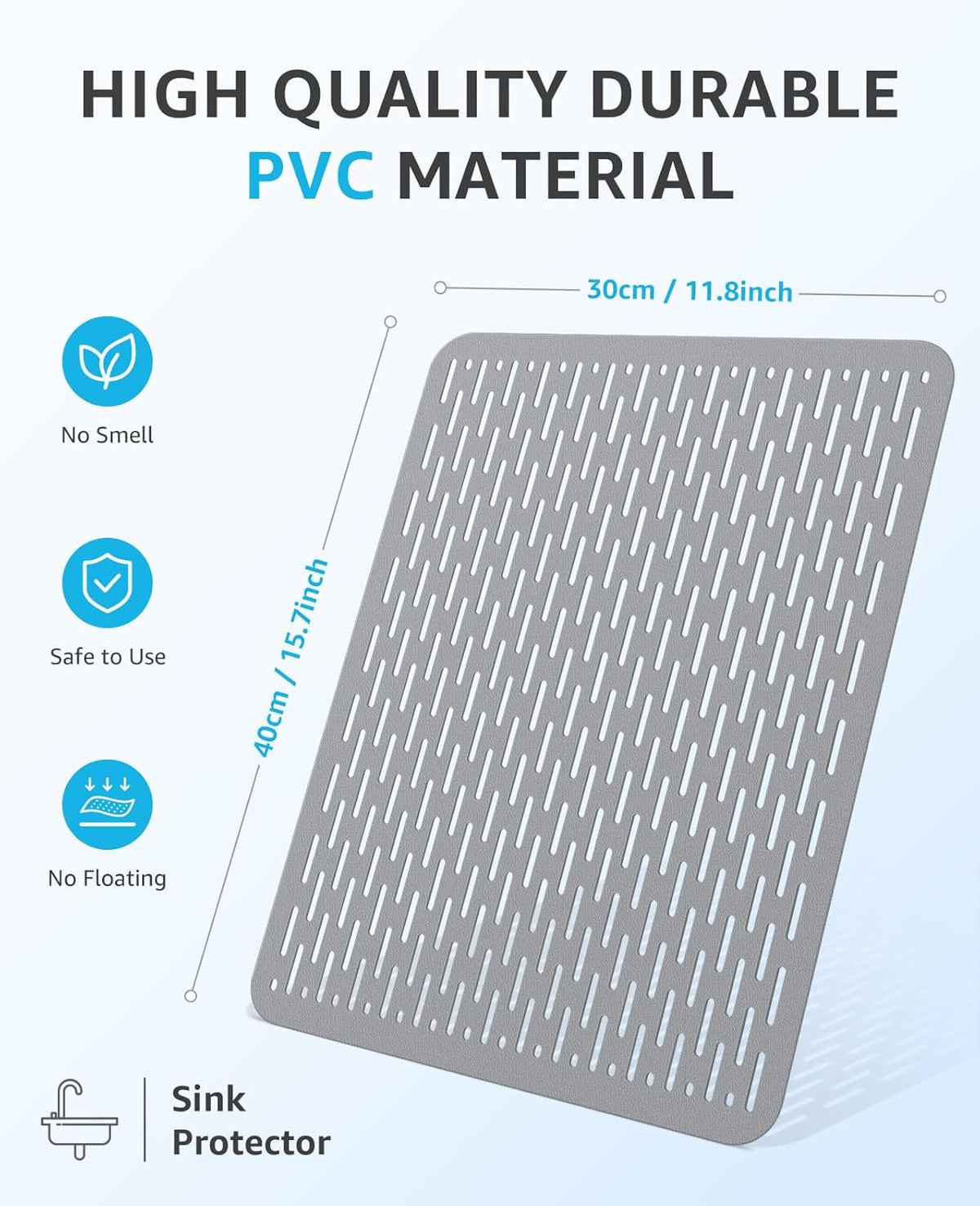 Bligli Mesh Sink Mat, 15.7 x 11.8inch Sink Prtector Mats for Kitchen Sinks, PVC Eco-Friendly Sink Protectors for Bottom of Sink, Fast Draining, Easy Cleaning, Gray