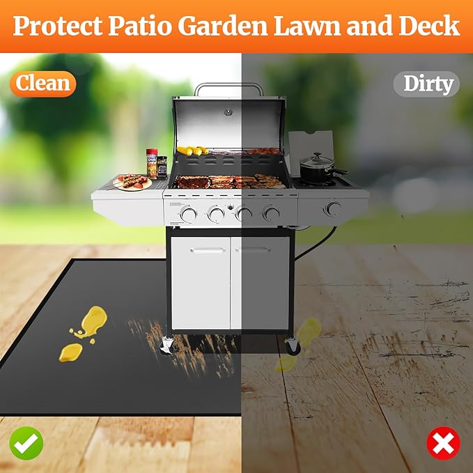96 ×72 inches Under Grill Mats for Outdoor Grill/ Double-Sided Indoor Fireplace Mat Fire Pit Mat Fireproof Waterproof Oil-Proof, BBQ Mat Grill Pads Grilling Mat Protector for Deck Patio Gas Grills