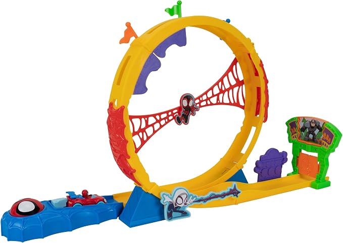 Marvel Spidey and His Amazing Friends Amazing Metals Super Loop Track Set - 28-Inch Race Track with Launcher, 360 Degree Super Loop, and Exclusive Amazing Metals Vehicle