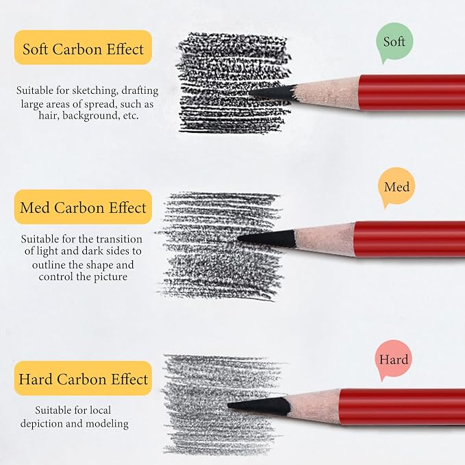 Heshengping Professional Charcoal Pencils Drawing Set -12 Pieces Soft, Medium Hard Charcoal Pencils for Drawing Sketching Shading Artist Pencils for Beginners Artists