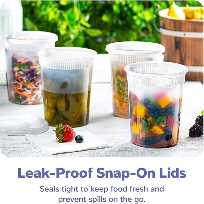GUSTO [32 oz. - 24 Count Plastic Deli Containers with Lids - Disposable Food Storage Containers With Airtight Lids, Ideal for Soups, Stews, and Meal Prep