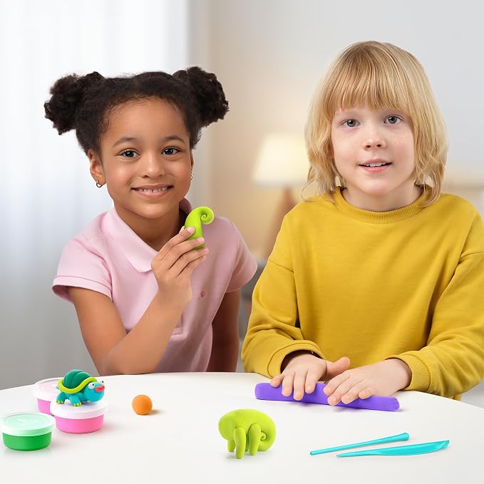 HEY CLAY Colorful Modeling Air Dry Clay for Kids 6 cans with Fun Interactive Instructions App - Kids Activities Age 3+ (Exotic Pets: Tarantula, Turtle, Orange Frog)