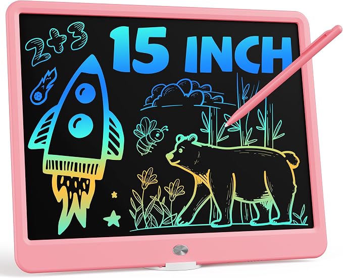 Bravokids 15 Inch LCD Writing Tablet for 3 Year Olds - Electronic Drawing Pad and Doodle Board as Educational Birthday Gifts for Girls and Boys (Pink)