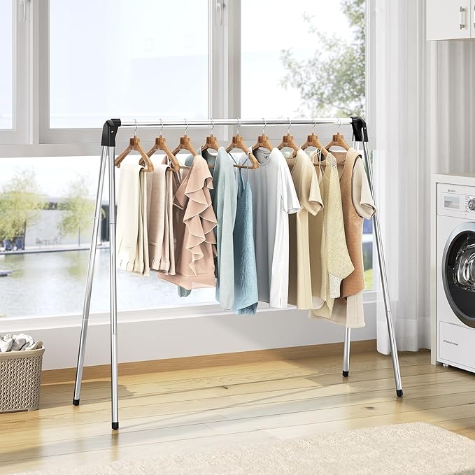 APEXCHASER Foldable Clothes Drying Rack, 55'' Collapsible Laundry Clothes Airer Width Heavy Duty Hanger for Sweaters Baby Clothes Towels Portable Indoor Outdoor for Home Travel