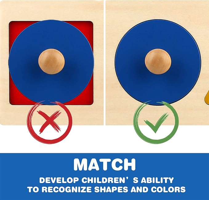 Montessori Multiple Shape Puzzle First Shapes Jumbo Knob Wooden Puzzle Geometric Shape Puzzle Toddler Preschool Learning Material Sensorial Toy for Toddler Shape & Color Sorter (3 Pieces)