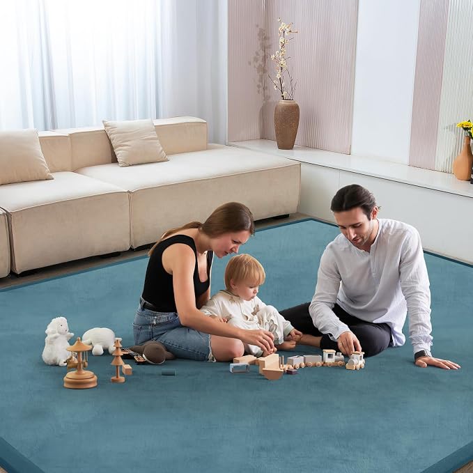 Baby Play Mat for Floor Nursery Rug Muscle Mat Area Rug Playroom Rug 65"x50" Playpen Mat Elastic Foam 1.3" Thick Crawling Mat for Babies,Toddlers, Infants, Kids,Indigo