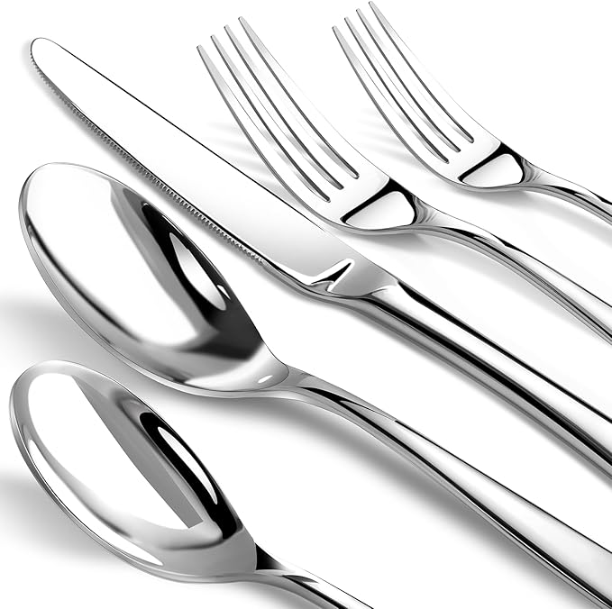 Silverware Set for 12, Heavy Duty Stainless Steel Cutlery Set Flatware Set,60 Piece Premium Silverware, Mirror Polished Modern Cutlery include Fork Knife Spoon Set,Dishwasher Safe