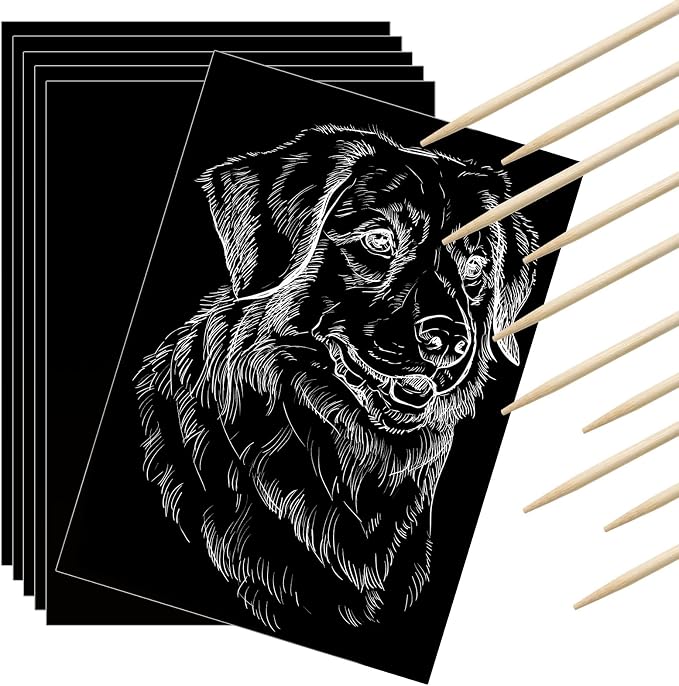 Gersoniel 120 Pcs Scratch Paper Art Set Adults Scratchboard Craft Kits 7.2 x 5 Inch Black Scratch Off Paper Scratchboard Pad Art Supplies with Wooden Stylus for DIY Birthday Party Gift Supplies