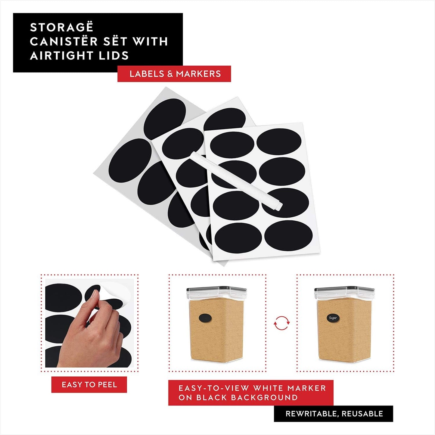 DWËLLZA KITCHEN Large Flour Sugar Storage Containers Set of 2; 175 FL. oz - 5.2L Plastic Airtight Food Storage Containers with Lids for Kitchen Pantry Organization - Food Containers, Labels & Marker