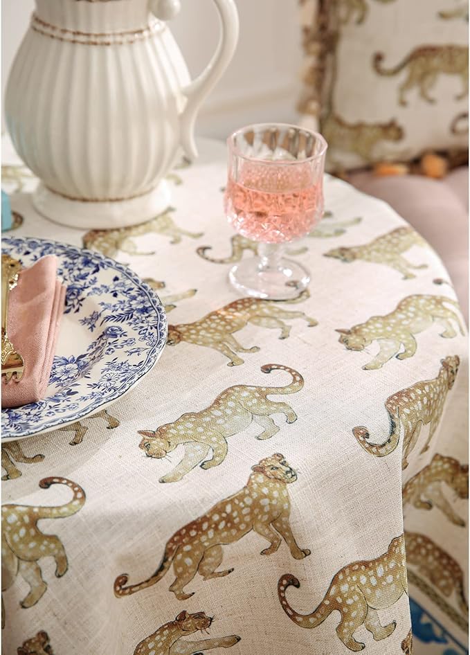 patdrea Designer Linen Rectangular Table Cloth,Vintage Leopard Animal Soft Extra Long Tablecloth,Fall Dacorative Cover for Kitchen Dining,Christmas,Parties,Holiday,Thanksgiving,63"x110"-from