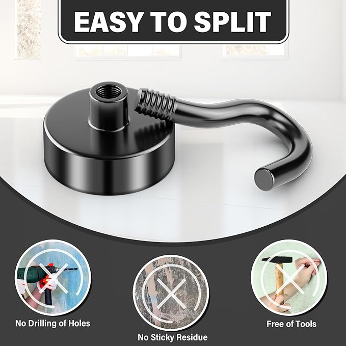 Magnetic Hooks, 25lbs Magnet Hooks for Hanging, Heavy Duty Earth Magnets with Hook for Refrigerator, Magnetic Hanger for Cabins, Grill, Office, Home, Kitchen Accessories (Black, 60 Pack)