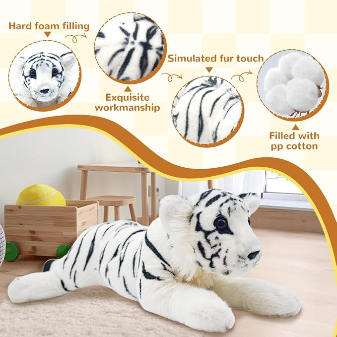 White Tiger Stuffed Animal 15" Giant Stuffed Tiger Plush Jungle Soft Plush Snow Tiger Stuffy Cute Plushie Toys Realistic Deocr Birthday Graduation Gifts for Kids Boys
