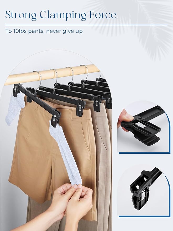 Smartor Plastic Pants Hangers - 30 Pack, Black Pant Hanger, Shorts Hangers with Non-Slip Clips, Dress, Heavy Duty Hanger for Trouser, Slack, Skirt, Demin Jean, Dress - 14 Inch
