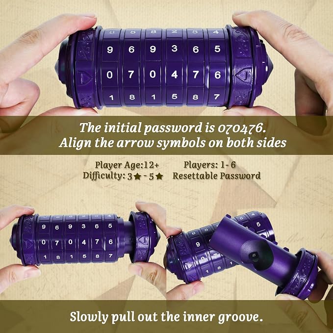 wellsee Da Vinci Code Numeric Mini Cryptex Brainteaser Puzzle Box,Metal Password Lock Cash Box with Hidden Compartment for Money,Challenge Game for Ages 12+ and Up,Unique Xmas Gifts for Her&Him,Purple