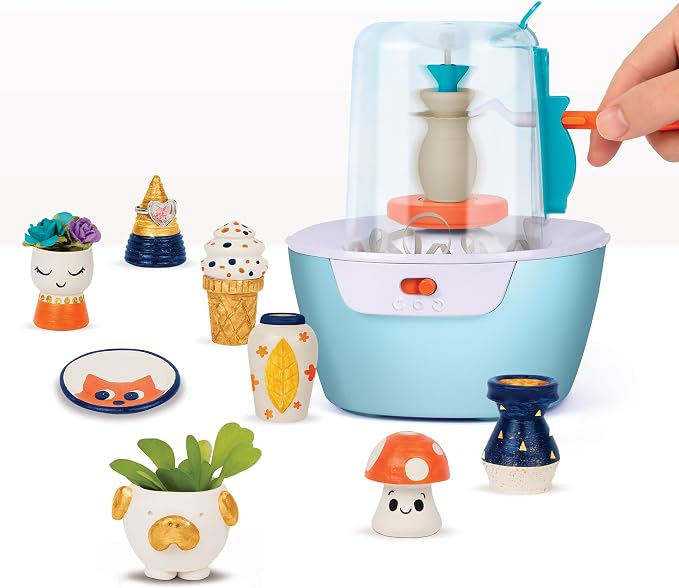 Make It Real Mini Pottery Studio - 26-Piece DIY Pottery Kit with Mess-Free Air Dry Clay - Create 10 Miniature Projects, Beginner to Master Levels - Innovative Centering Tool - Great for Kids Ages 8