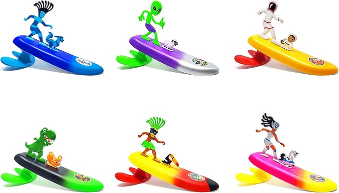 Surfer Dudes Legends & Surfer Pets Wave Powered Mini-Surfer, Pet and Surfboard Beach Toy - Promethei Paula and Alberta