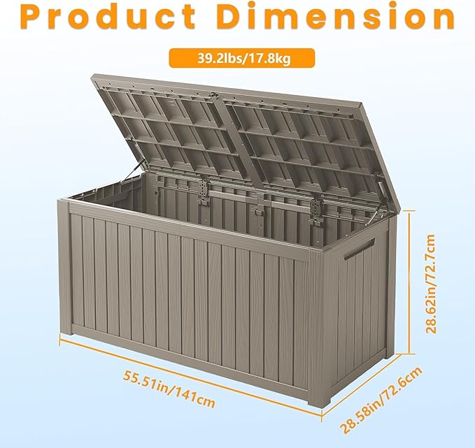 Outdoor Storage Deck Box Waterproof, 200 Gallon Large Lockable Patio Storage Bin Chest, Resin Outside Container Seat Bench for Furniture Cushions, Pool Accessories, Garden Tools & Delivery, Grey