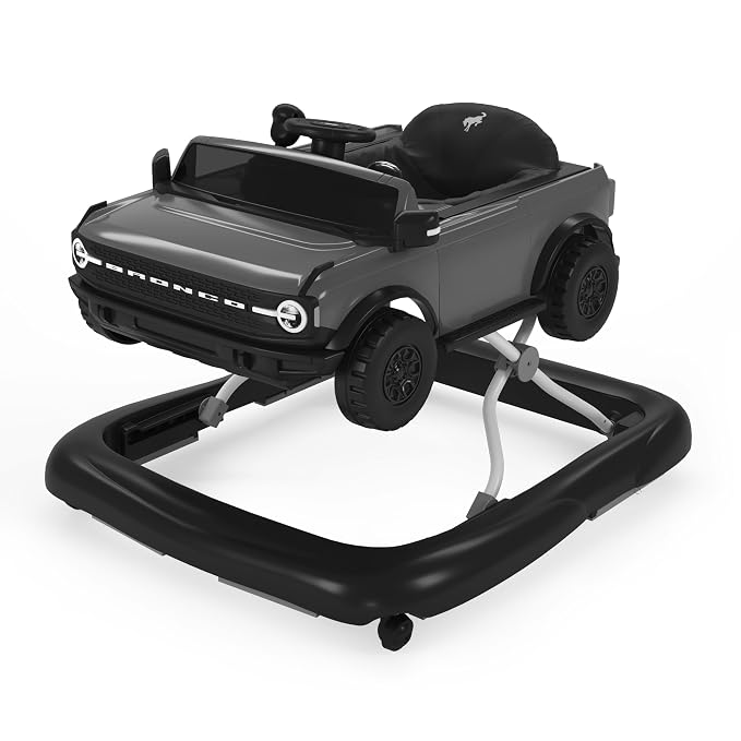 Bright Starts Ford Bronco 4-in-1 Blue Grey Baby Activity Center & Push Walker with Removable Interactive Steering Wheel -Toy, 6 Months and up