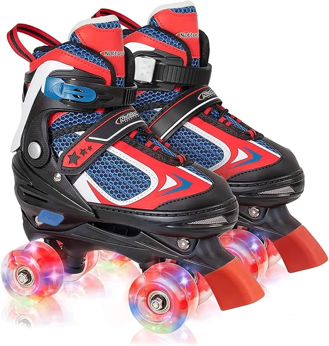 Nattork Kids Roller Skates for Boys Girls Kids, 4 Sizes Adjustable Quad Skates with All Light up Wheels - Birthday Gift for Indoor Outdoor Sports