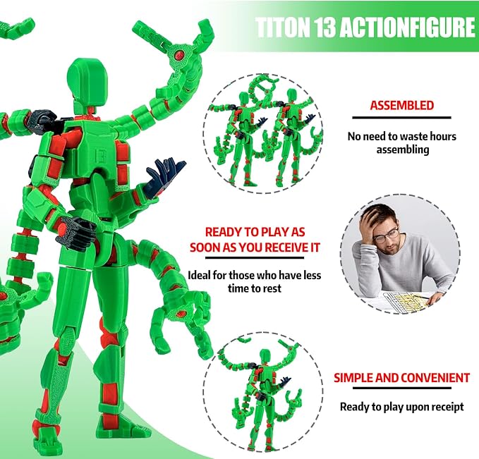 Already Assembled T13 Action Figure Accessories,T13 Multi-Jointed Movable,for Collectors Desktop Decorations t-13 Movability 3D Printed Toys (Green, 5.5inch)