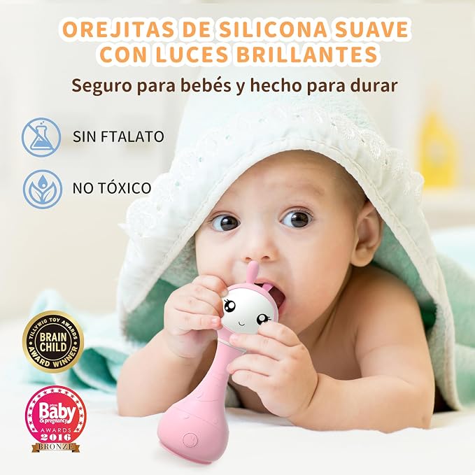 alilo Sonajero Musical para Bebés 0-12 Meses, Juguete con Luz, 66 Sonidos, 15 Canciones, 13 Cuentos, 5 Canciones de Cuna, Ruido Blanco, Reconocimiento de Colores, Regalo Recién Nacido