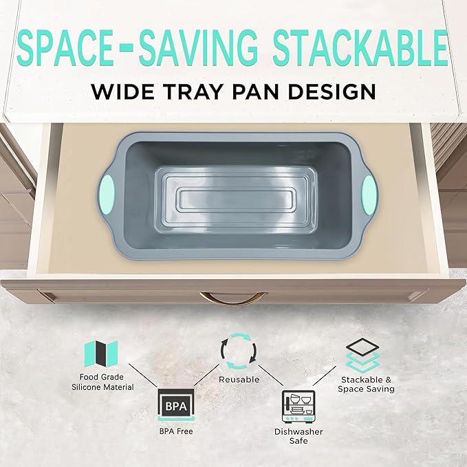 To encounter 9 Inch Silicone Bread and Loaf Pan, 2 Pack Food Grade Nonstick Silicone Molds for Baking Banana Bread, Meat Loaf, Pound Cake, with Metal Reinforced Frame More Strength