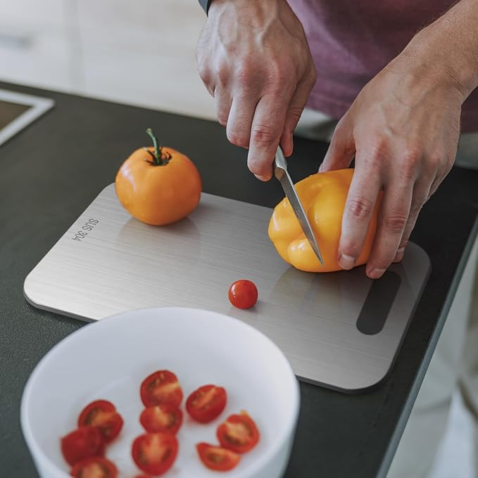 4 Pcs Stainless Steel Cutting Board for Kitchen 304 Steel Chopping Dishwasher Safe Metal Cutting Board Set for Kitchen Meat Fruit Vegetable (15.4''x11'',13.4"x9",11.8"x7.9",9.5"x6")