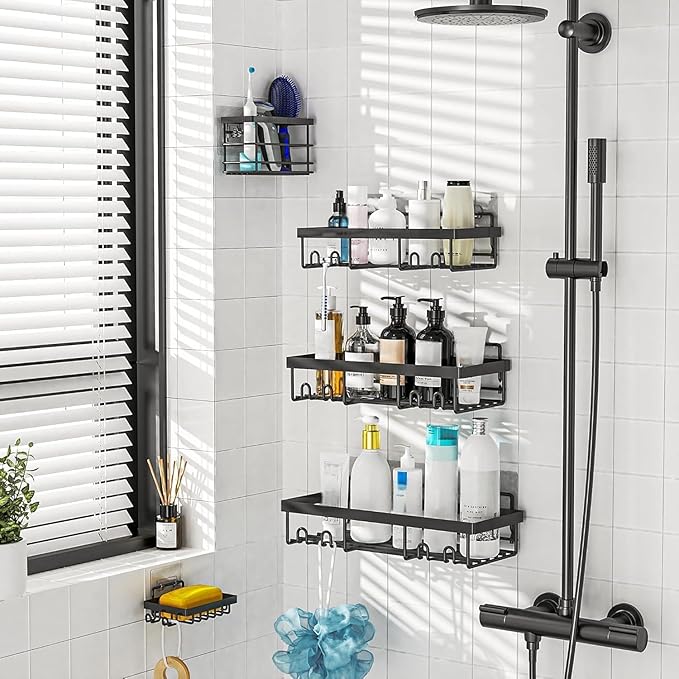 Moforoco Adhesive Shower Caddy Organizer Shelves Rack - 5 Pack Corner Bathroom Storage Organization, Home & Kitchen Decor Inside RV Accessories, Hanging First Apartment Household Camper Essentials
