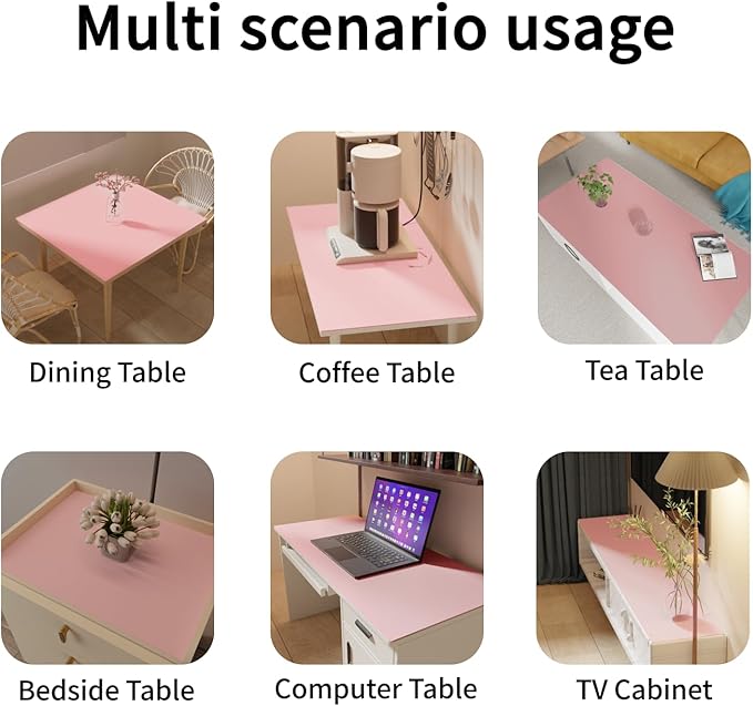 Leather Table Cover,1.8mm Thick,30x60 Inch Desk Cover,Large Desk Mat,Table Protector,Table Cover Protector,Glass Table Protector,Table Top Cover,(Pink+Silvery,30x60)