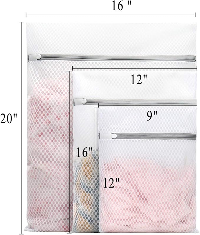Muchfun 5Pcs Durable Honeycomb Mesh Laundry Bags for Delicates (1Large, 2Medium, 2Small)