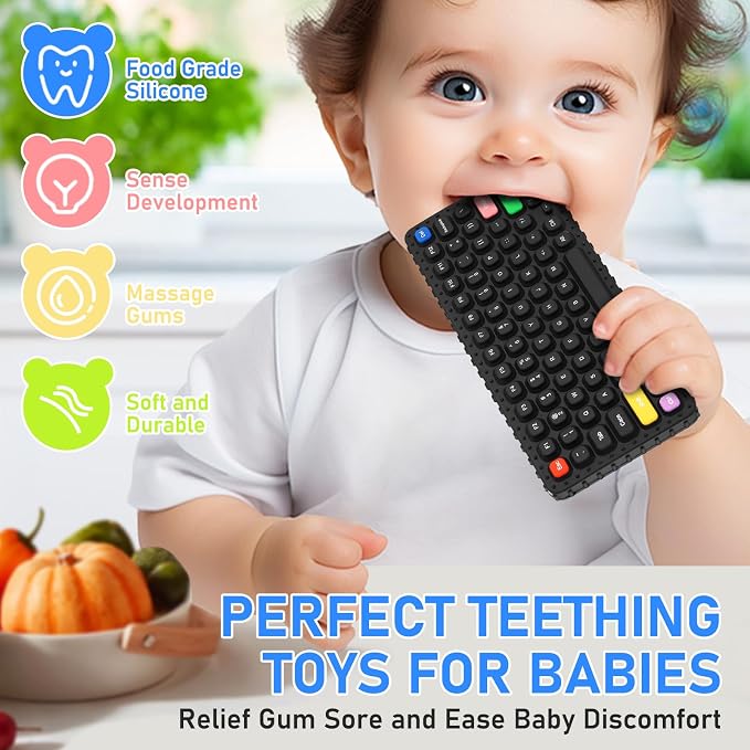 Teething Toy for Baby 3 6 12 18 Months, Realistic Remote Control and Mobile Phone Baby Teether Toy, Baby's Chew Toys, Food Grade Silicone Teething Toys for Infants, BPA Free, for Babies Gum Relief