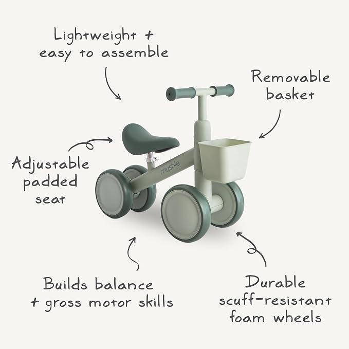 mushie Mini Toddler Bike (Sage) | 12-24 Months | 4 Wheels First Balance Bike
