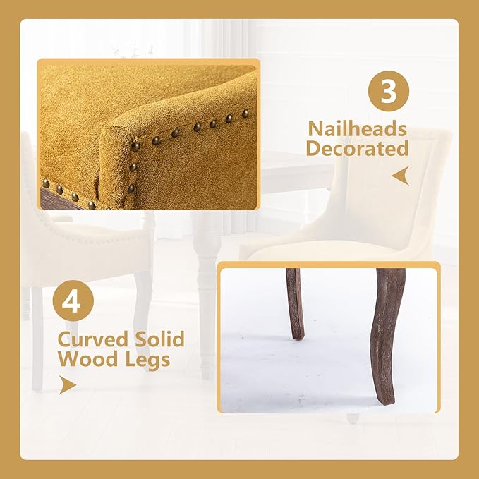 Modern Dining Chairs Set of 4, High Back Dining Chairs Side Chairs with Solid Wood Legs, Upholstered Fabric Dining Room Chairs for Dining Room Kitchen, Yellow