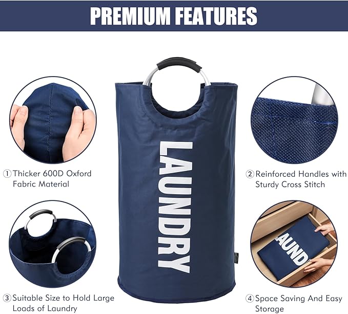 DOKEHOM 125L X-Large Collapsible Washing Laundry Basket Bag (7 Colors) for Bedroom, Fabric (Dark Blue, XL)