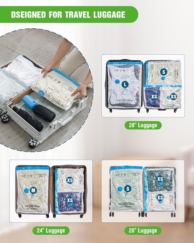 Vacuum Storage Bags for Travel, 16 Pack (4L+4M+4S+4XS) Vacuum Seal Bags with Wireless Rechargeable Electric Pump, Travel Essentials Space Saving Bag for Clothes, Luggage, Carry-on Suitcase, Backpack