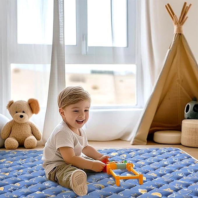 Odorless Premium Foam Baby Play Mat 79" x 59", Soft Microfiber Fabric Crawling Mat for Floor- Comfortable and Hypoallergenic, Non-Slip Cushioned Floor Playpen mat for Infants,Babies,Toddlers
