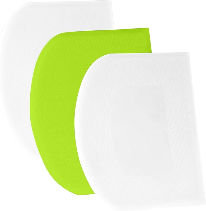 SURDOCA Dough Scraper Bench Scraper - 3P 13x7.9" Plastic Flexible Bowl Scraper, Sharp Edge & Angles Cake Scraper. Non-Slip Bakeware Decorating Tools Sculpting & Modeling Tools - White+Green+White