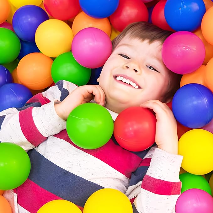 MW SPORTS Ball Pit Balls for Kids and Toddlers, Plastic Crush Proof, Phthalate & BPA Free, in Reusable Mesh Storage Bag, Assorted Colors (100 Balls)