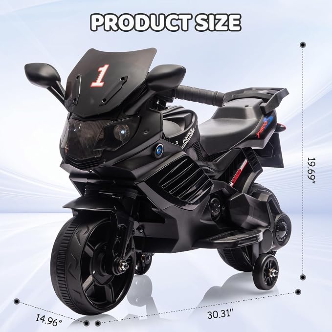 GarveeLife 6V Kids Motorcycle, Electric Ride On Car Toy with Training Wheels, Working Headlight, Horn & Music, Battery Powered Ride On Motorcycle Toy for Toddler Kids Boys Girls Ages 3-5, Black