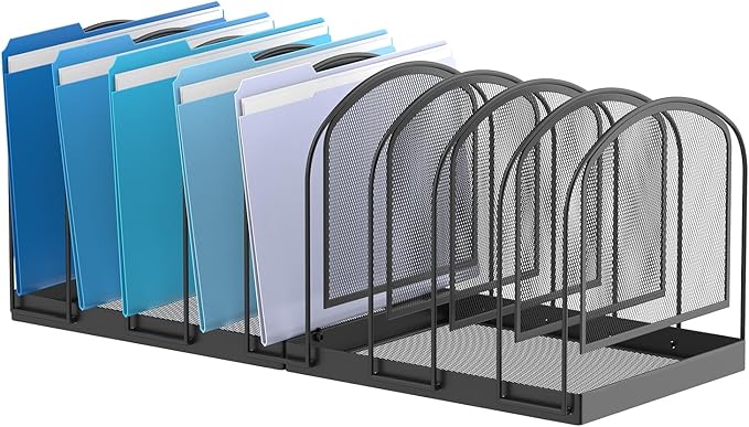SUPEASY File Organizer for Desk, 9-Section Mesh Desk Organizer, Vertical File Holder Desktop Organizer File Sorter, File Folder Holder for Office Supplies, Black