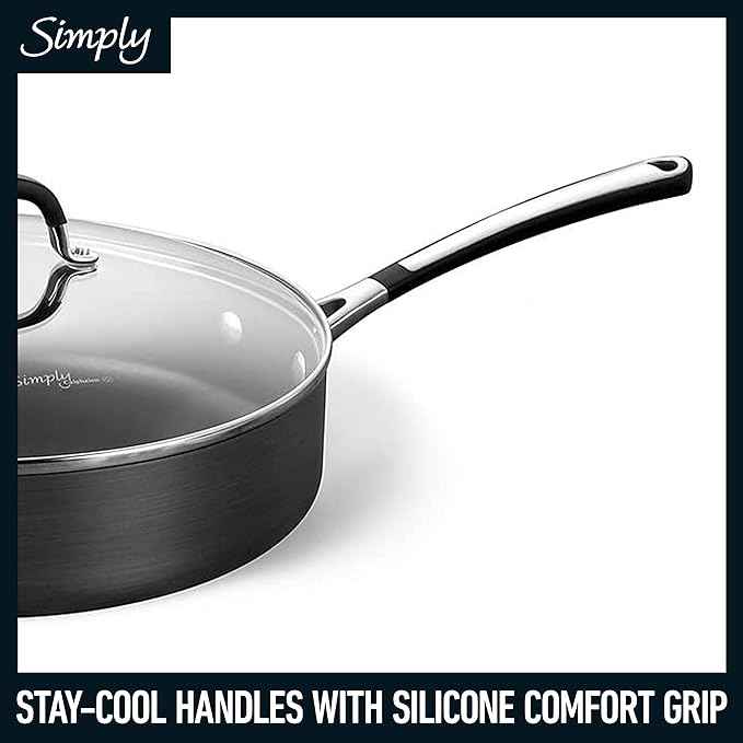Calphalon 10-Piece Non-Stick Kitchen Cookware Set Black Pots & Pans with Stay-Cool Stainless Steel Handles Hard-Anodized Aluminum for Even Heating