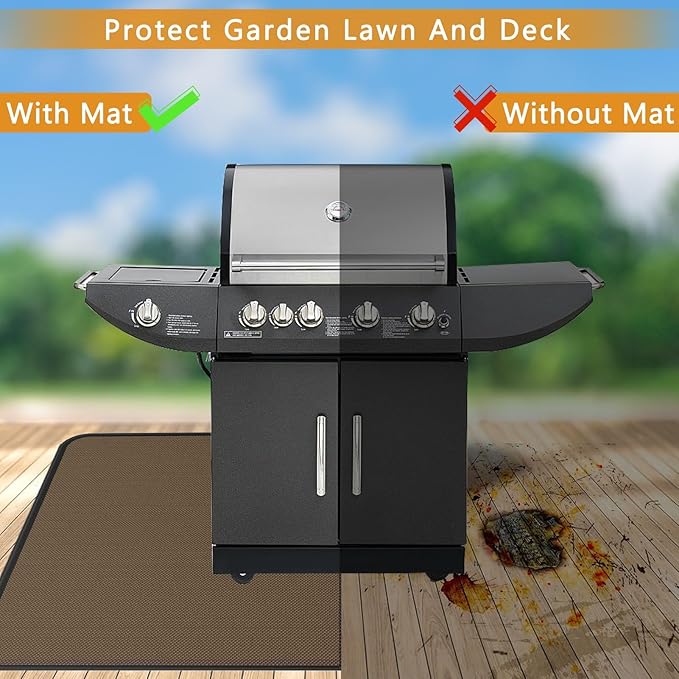 Anze Under Grill Mat for Outdoor Grill, 36x48 Inch Anti-Slip BBQ Floor Mats, Easy to Clean Reusable Fireproof Grill Pad, Oil-Proof Waterproof Protector for Indoor Fireplace Pit Mat Brown