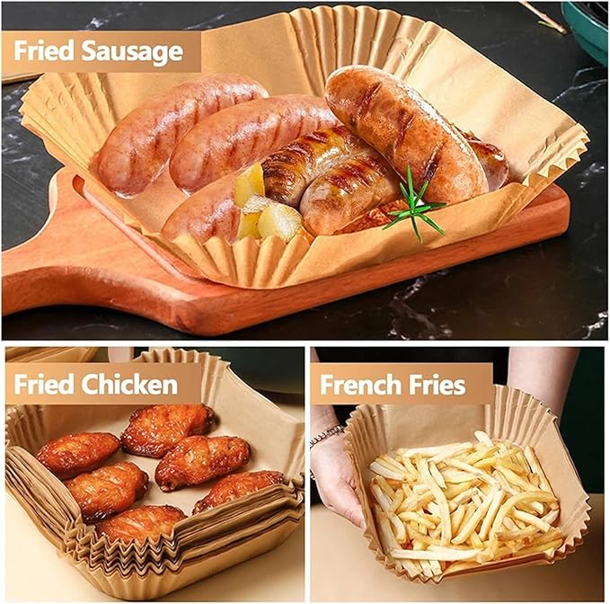 Large Air Fryer Disposable Paper Liners Nonstick 23cm Oven Airfryer Parchment Baking Paper ，Compatible For Ninja，Compatible For COSORI ，Grill Cooking Basket(23cm square,200 Pcs)