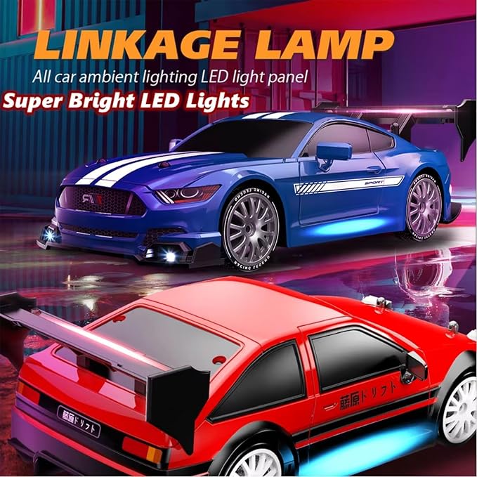 1:24 Scale RC Drift Car 4WD 2.4GHz 30KM/H High Speed Racing Sport Toy Car with LED Lights, Racing and Drift Wheels (8602-White)