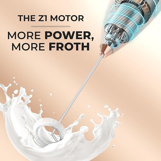 Zulay Kitchen Powerful Milk Frother Wand With 4 AA Duracell Batteries - Ultra Fast Handheld Drink Mixer - Electric Whisk Foam Maker for Coffee, Lattes, Cappuccino, Matcha & Creamer - Rose Peach