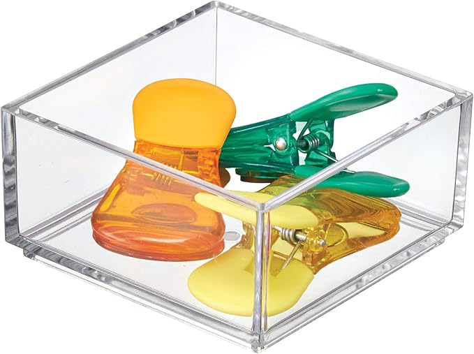 iDesign Clarity Plastic Drawer Organizer, Storage Container for Kitchen Gadgets, Corks, Sticky-Notes, Clips in Pantry, Cabinets, Countertops, 4" x 4" x 2" - Clear,X-Small