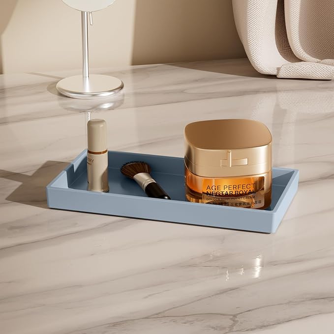 Vanity and Bathroom Tray, 7.7" ABS Countertop Organizer,Waterproof Vanity Tray for Toilet Tank,Perfume,Soap,Keys,Bathroom Accessories,Kitchen and Bath Trays,Non Slip Small Trays,Gray