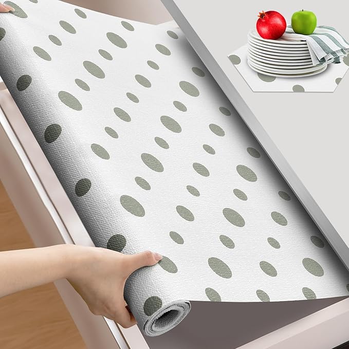 Beautysaid Shelf and Drawer Liner for Kitchen Cabinet, Non Adhesive Non Slip Shelf Paper Waterproof Washable Thickened for Dresser Pantry Shelve Bathroom Protector Liner(Polka Dot,18 in x 20 FT)