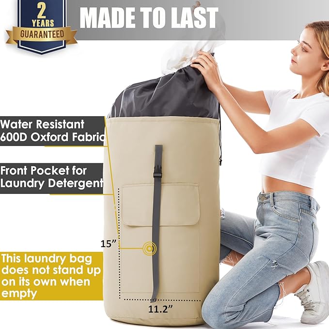 Heavy Duty Laundry Bag 115L, Sturdy Laundry Backpack Bag Extra Large, Dorm Room Essential for Guys, Khaki Laundry Bag Backpack for Camp, XL Laundromat Bags, Laundry Duffel Bag for College