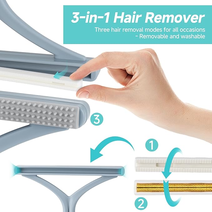 Carpet Rake for Pet Hair Removal Tool, Reusable Pet Hair Remover Broom, Dog&Cat Hair Remover Scraper Rake with 54” Adjustable Long Handle, 3 Pcs Carpet Brush Rake for Rugs, Mats, Couch, Furniture